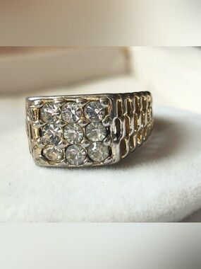 Vintage Men's CZ Grid Signet Ring Size 9